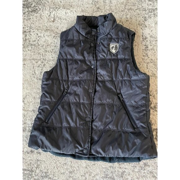 AMERICAN EAGLE OUTFITTER PUFFY NAVY BLUE SLEEVES VEST SIZE SMALL MENS Or WOMEN - Picture 1 of 6